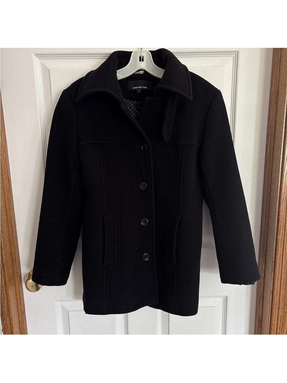 Jones New York Wool Cashmere Blend Coat Size 8 Black Mid-Length *SEE NOTES*